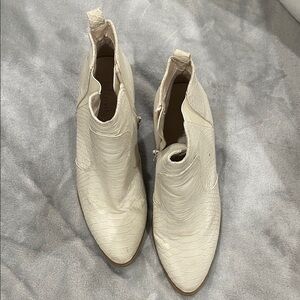 Altar'd State Cream Textured Snake-Embossed Ankle Booties